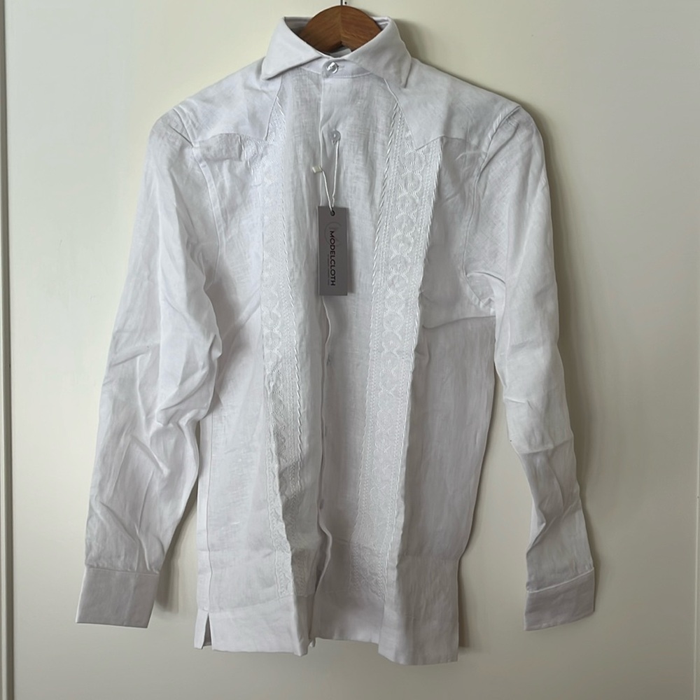 Guayabera L/S Cotton Boys shirt 14-16White Long Sleeves BOYS